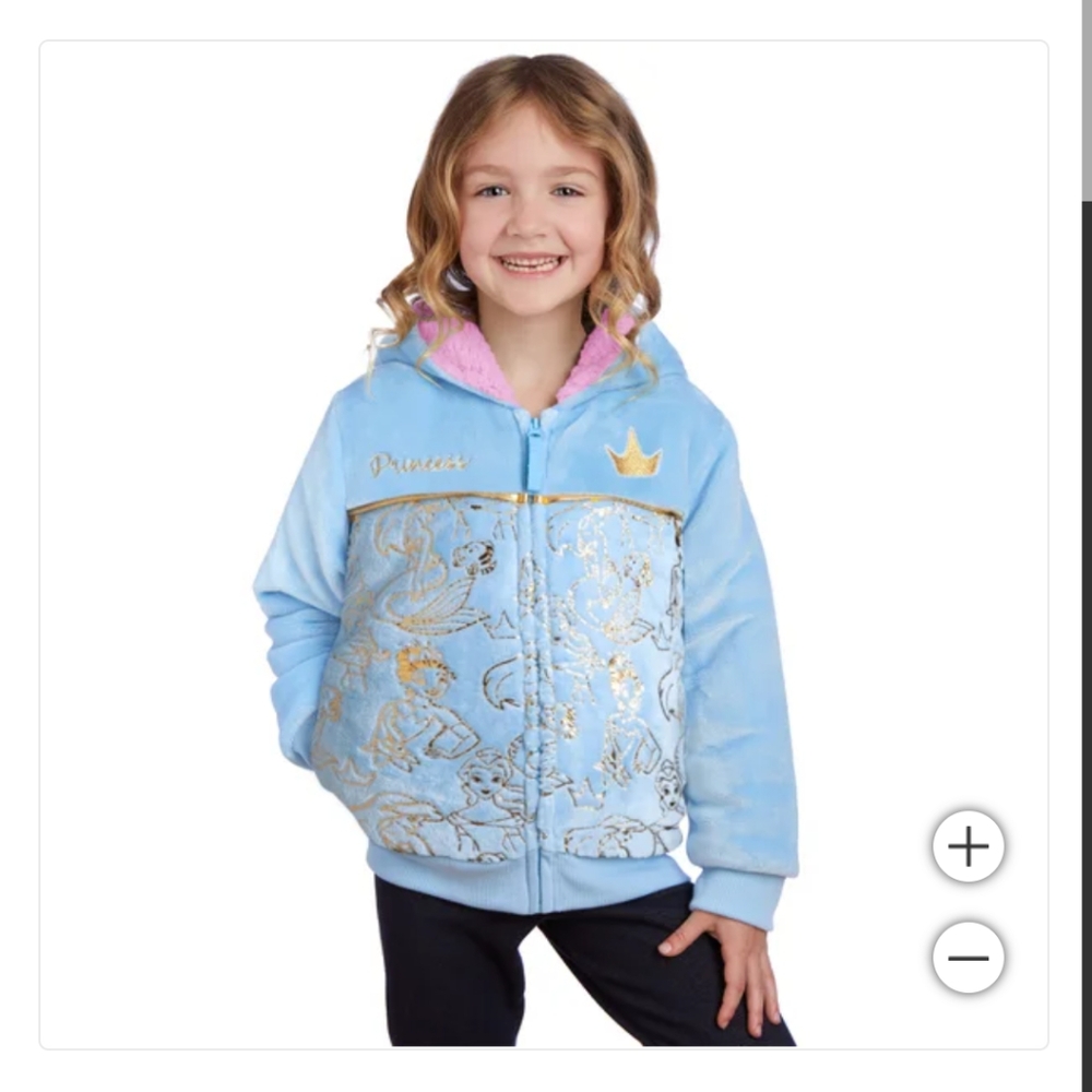 New!! Disney Princess Plush Jacket with Hoodie Kids Girls Pink Blue Size 4T NWT!